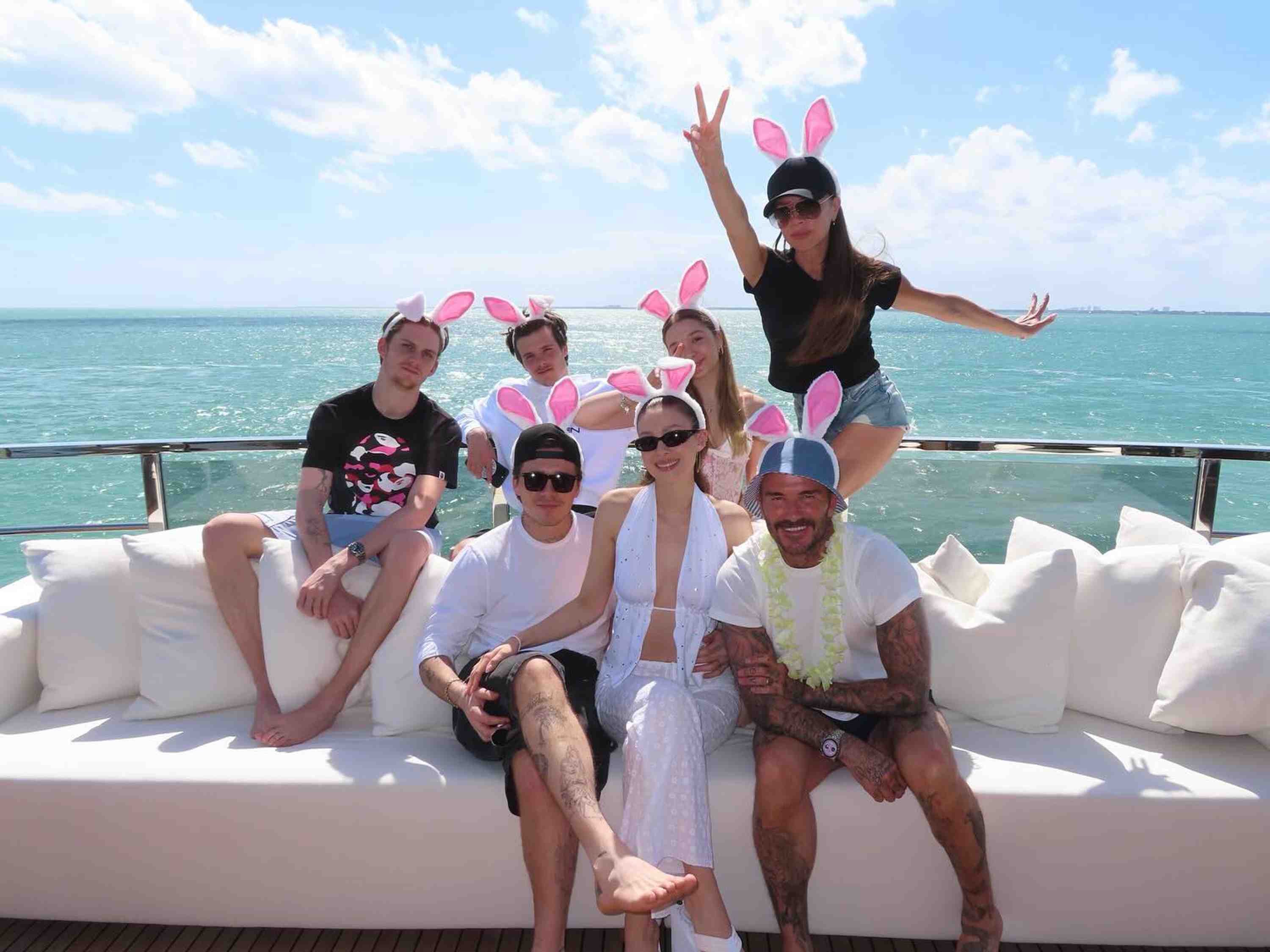 VB poses with David, her kids, and daughter-in-law Nicola on an Easter break