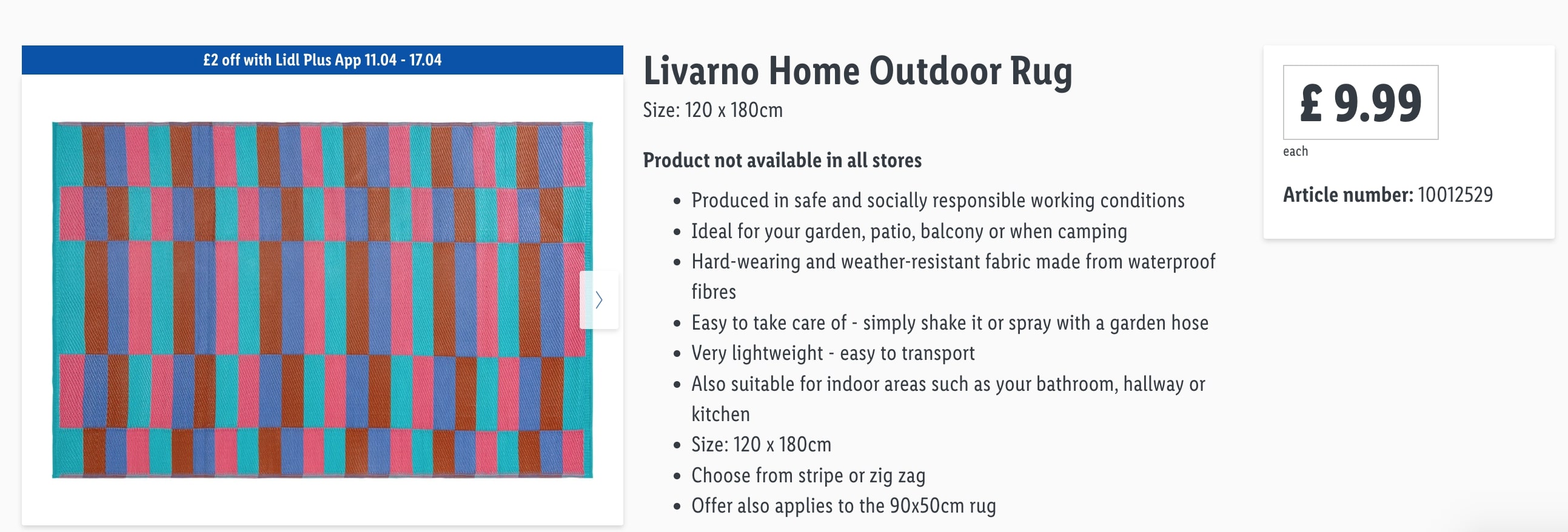Ein mehrfarbiger Outdoor-Teppich könnte Ihnen für 9,99 £ gehören