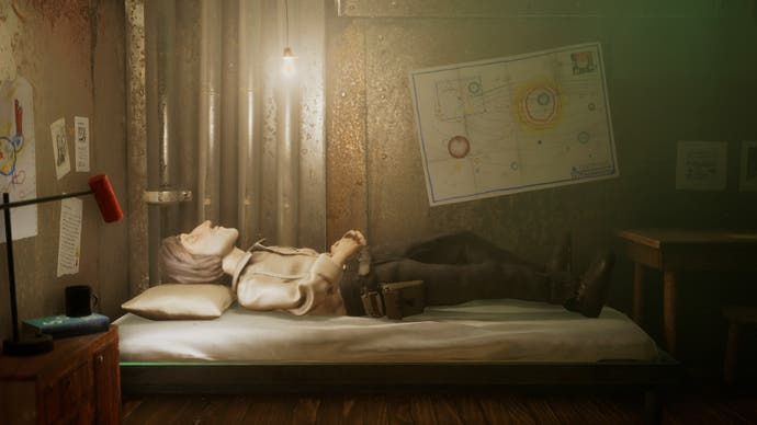 Harold-Heilbutt-Screenshot, der Harold zeigt, wie er im Bett liegt und an die Decke schaut