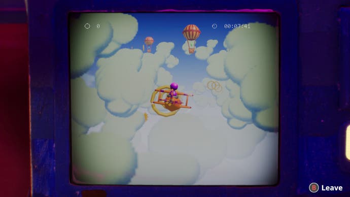 Screenshot von Harold Halibut, der ein Minispiel im Spiel zeigt, in dem man ein Flugzeug fliegt und Goldringe sammelt