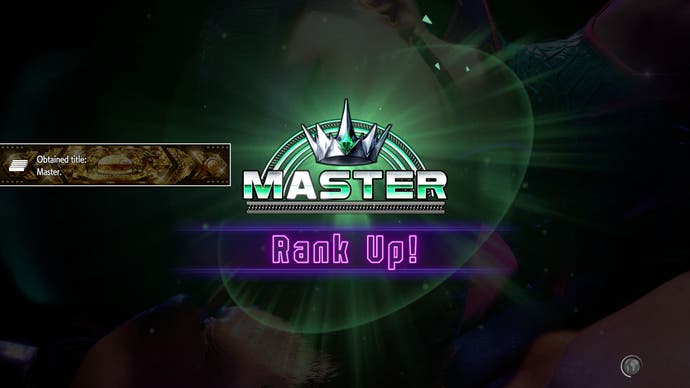 Ein Rangaufstiegsbildschirm aus Street Fighter 6, auf dem der Spieler zum Meister aufsteigt.