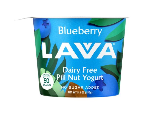 container of lava blueberry yogurt on a white background