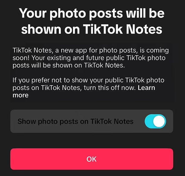 Benutzer haben berichtet, dass sie eine Warnung gesehen haben, die scheinbar TikTok-Notizen bestätigt