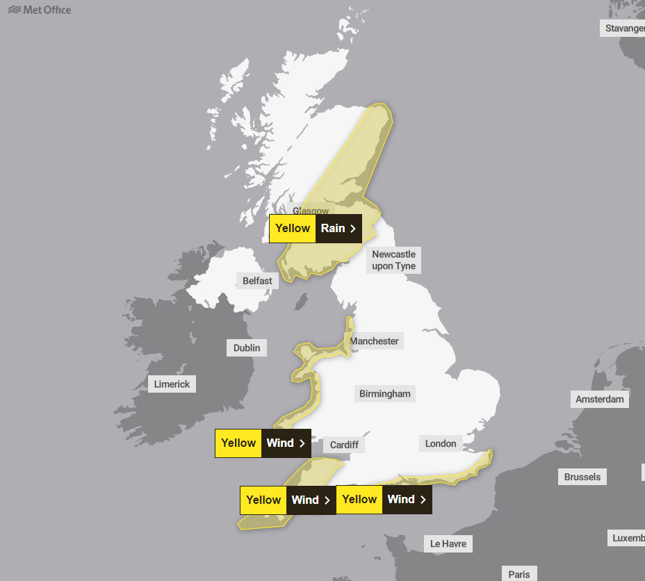 Das Met Office hat in den kommenden Tagen im gesamten Vereinigten Königreich mehrere gelbe Wetterwarnungen ausgegeben, von denen einige mit „Lebensgefahr“ drohen.